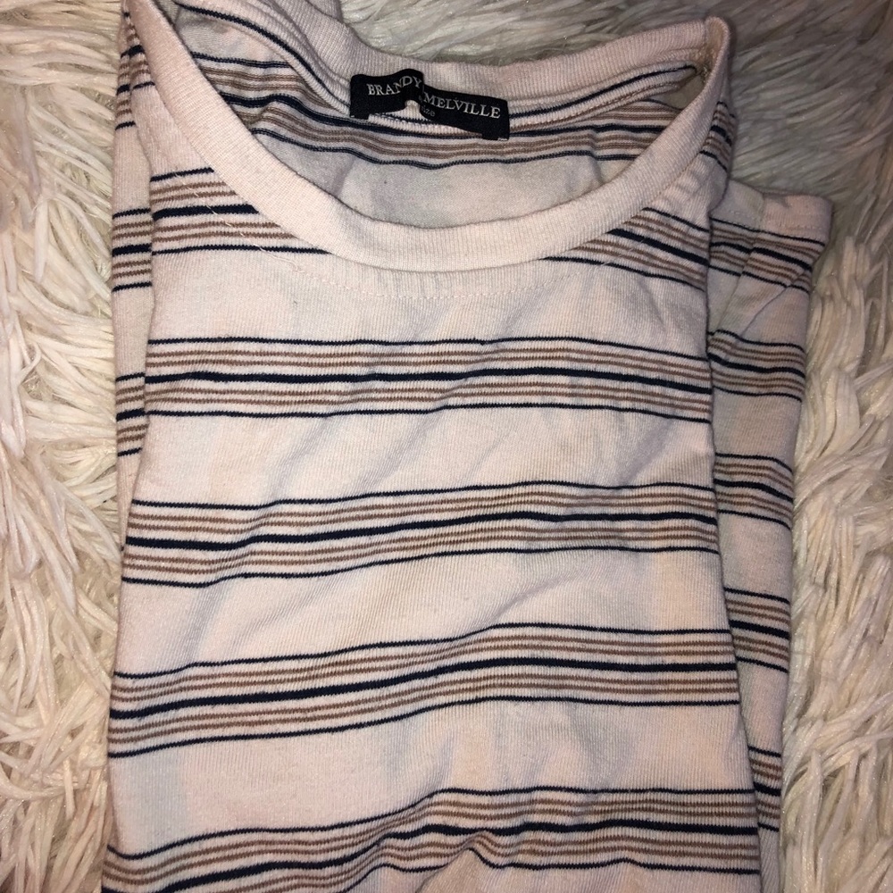 baby pink with tan and blue  stripes Brandy top